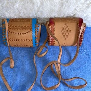 Vintage Hand Crafted, Stitched & Tooled Leather Crossbody purses.